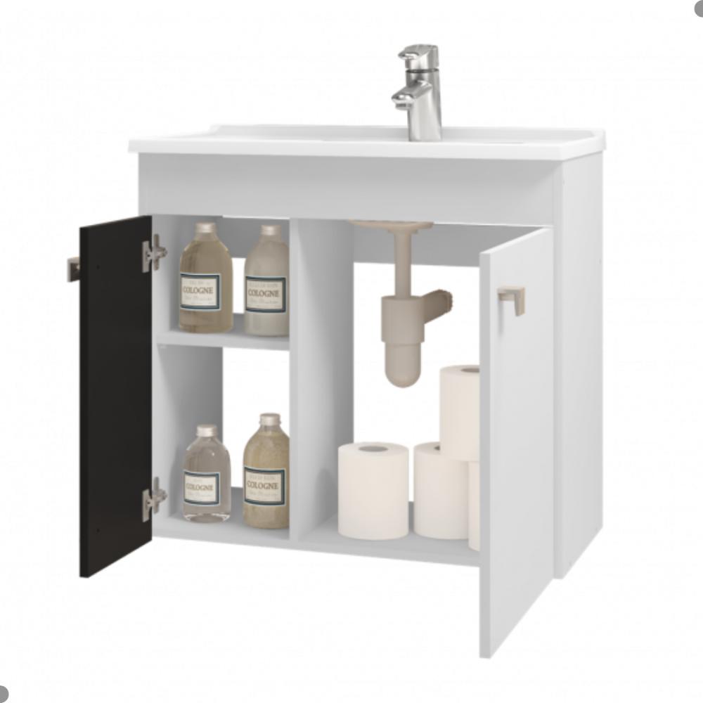 Conjunto Gabinete e Espelheira Colmar Branco Preto Fosco 