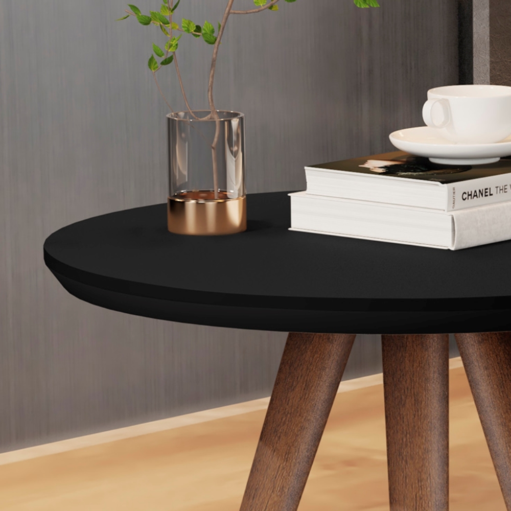 Conjunto Mesa Retrô Lateral e Apoio Sala de Estar Preto Fosco