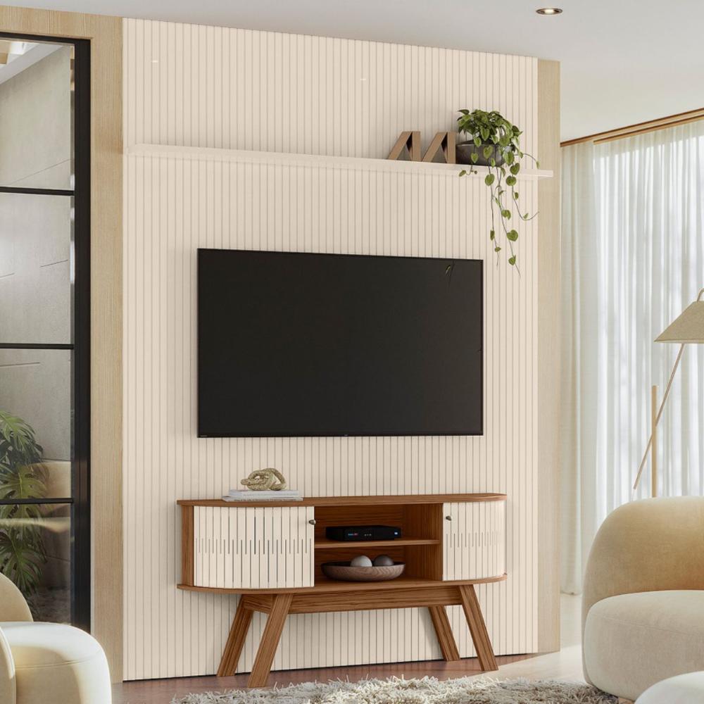 Conjunto Painel e Rack Ironspire Naturale Off White