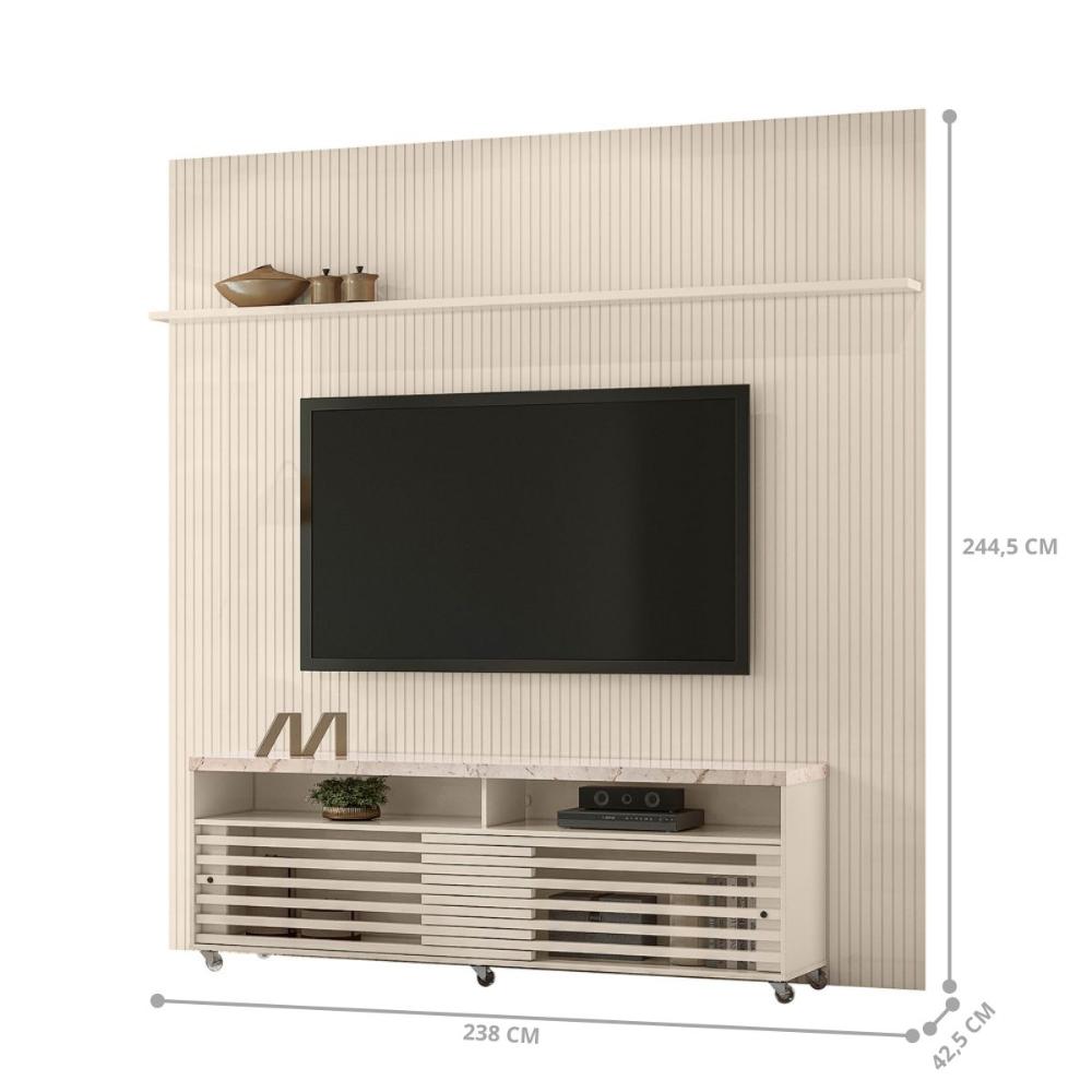 Conjunto Painel e Rack Wraithfall Calacata Off White