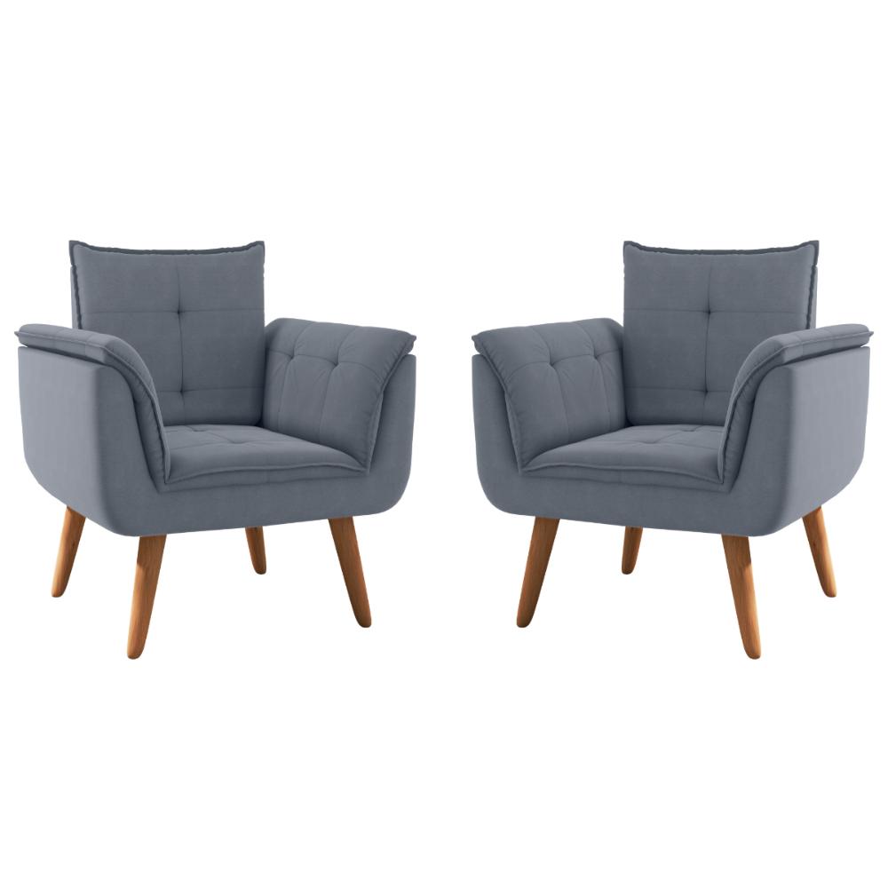 Conjunto Poltrona Decorativa Japeri Inca Chumbo