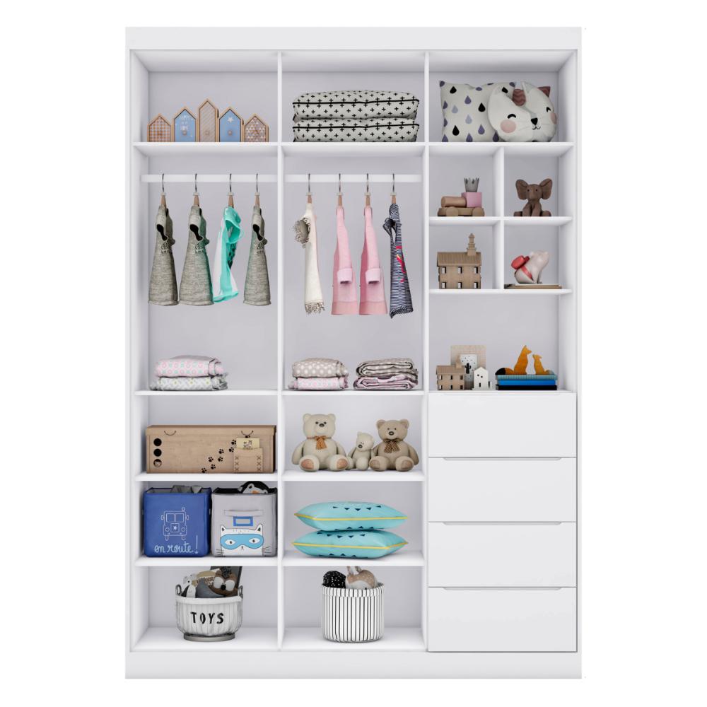 Conjunto de Guarda Roupa e Cômoda Lajedo Branco Acetinado