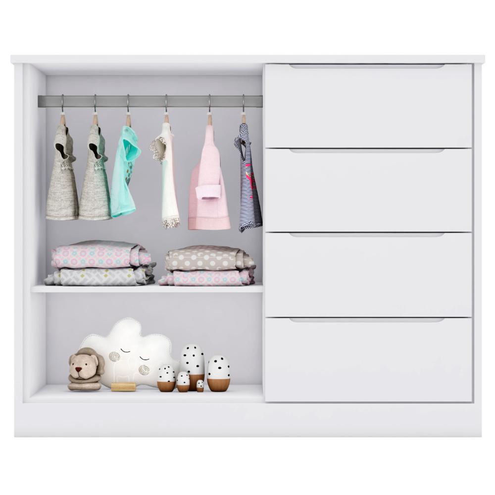 Conjunto de Guarda Roupa e Cômoda Lajedo Branco Acetinado