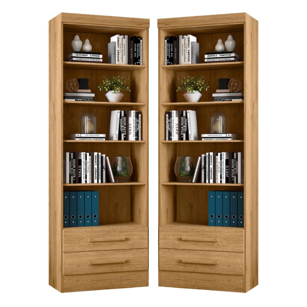 Conjunto de Livreiros Decoração 2 Gavetas Goiás Freijó 