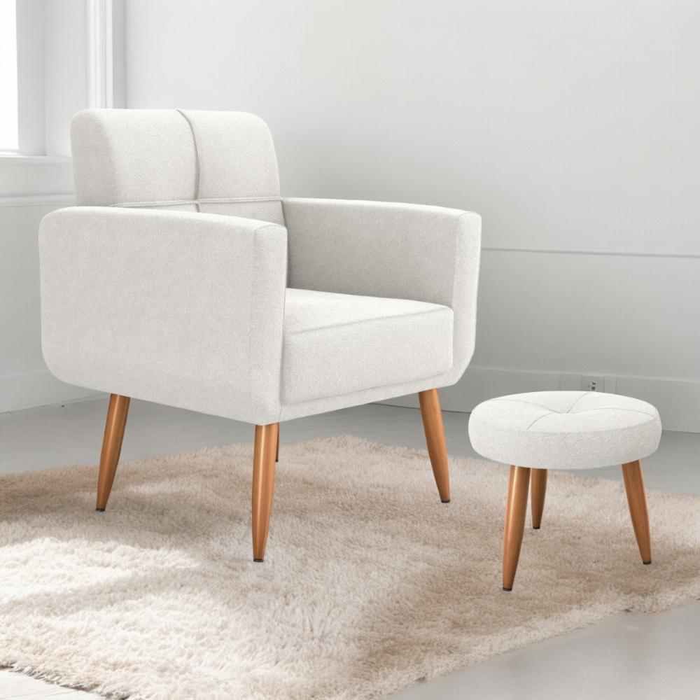Conjunto de Poltrona e Puff Decorativos Miller Boucle Bege
