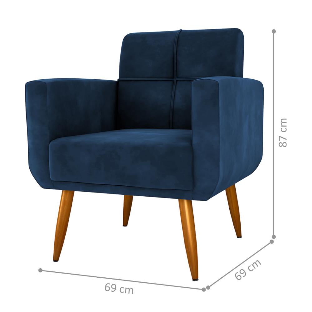 Conjunto de Poltrona e Puff Decorativos Miller Veludo Azul