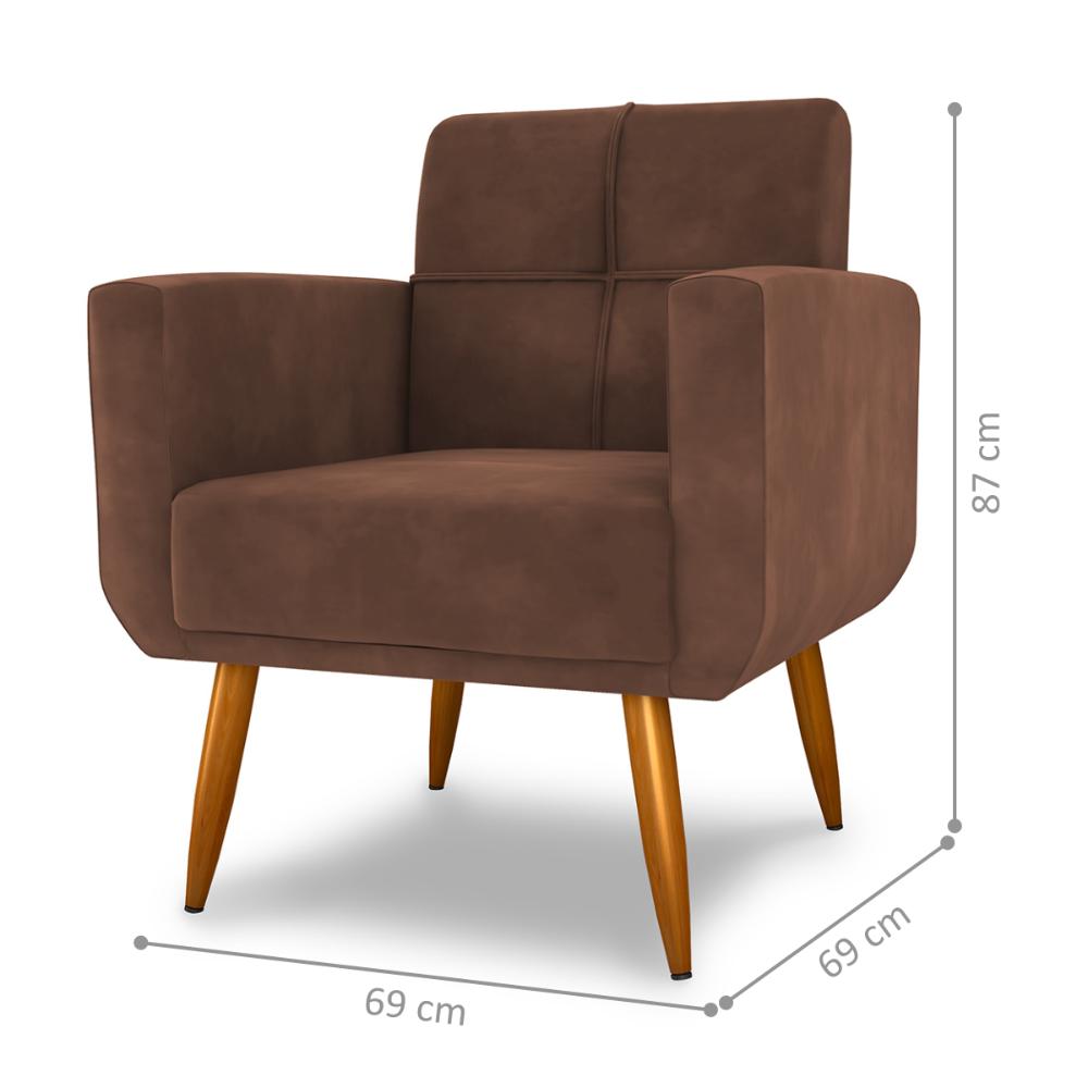 Conjunto de Poltrona e Puff Decorativos Miller Veludo Ferrugem