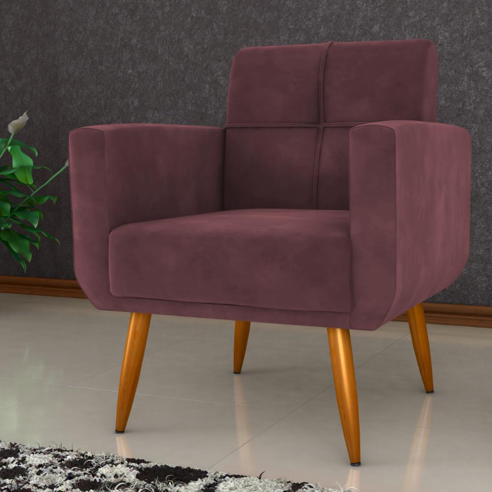 Conjunto de Poltrona e Puff Decorativos Miller Veludo Rose