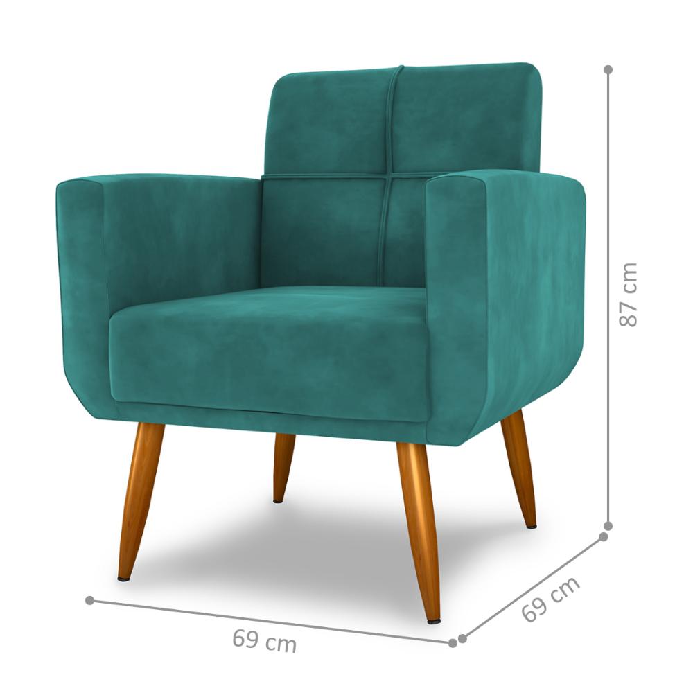 Conjunto de Poltrona e Puff Decorativos Miller Veludo Verde Menta