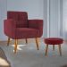 Conjunto de Poltrona e Puff Decorativos Miller Veludo Vinho