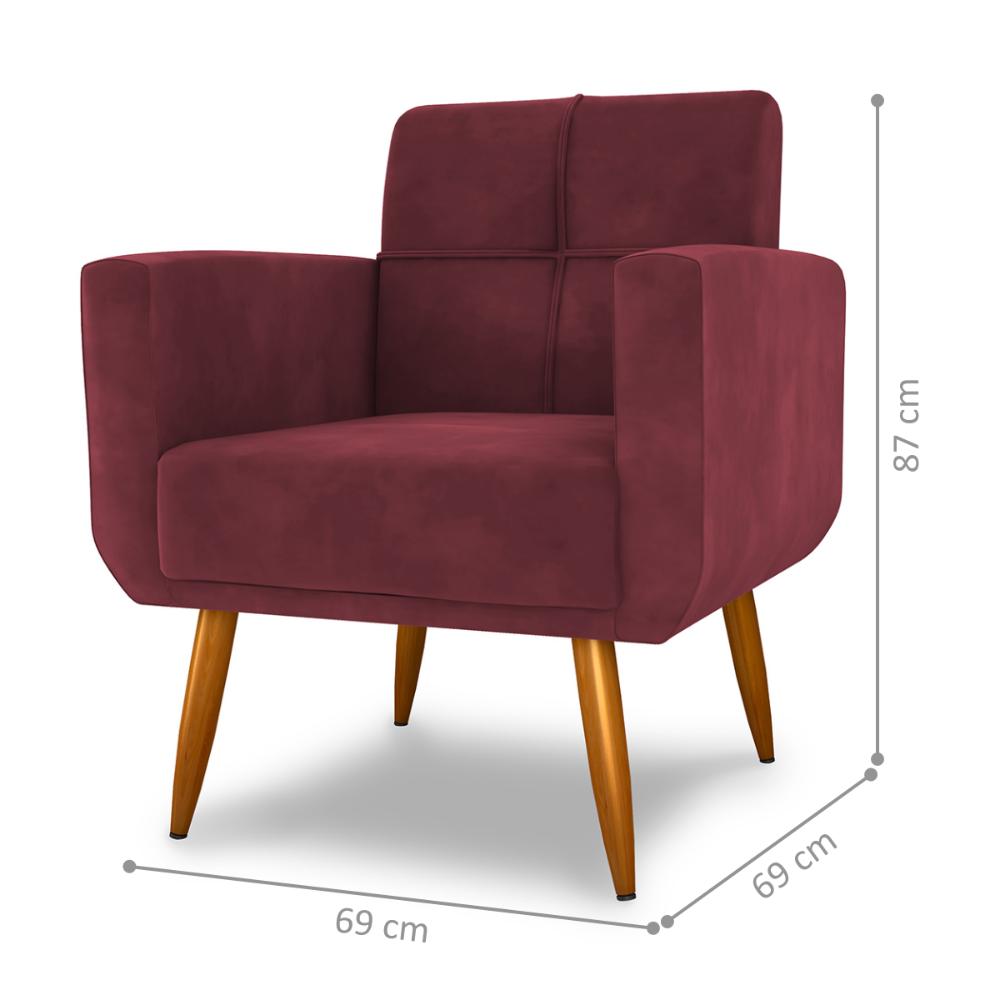 Conjunto de Poltrona e Puff Decorativos Miller Veludo Vinho