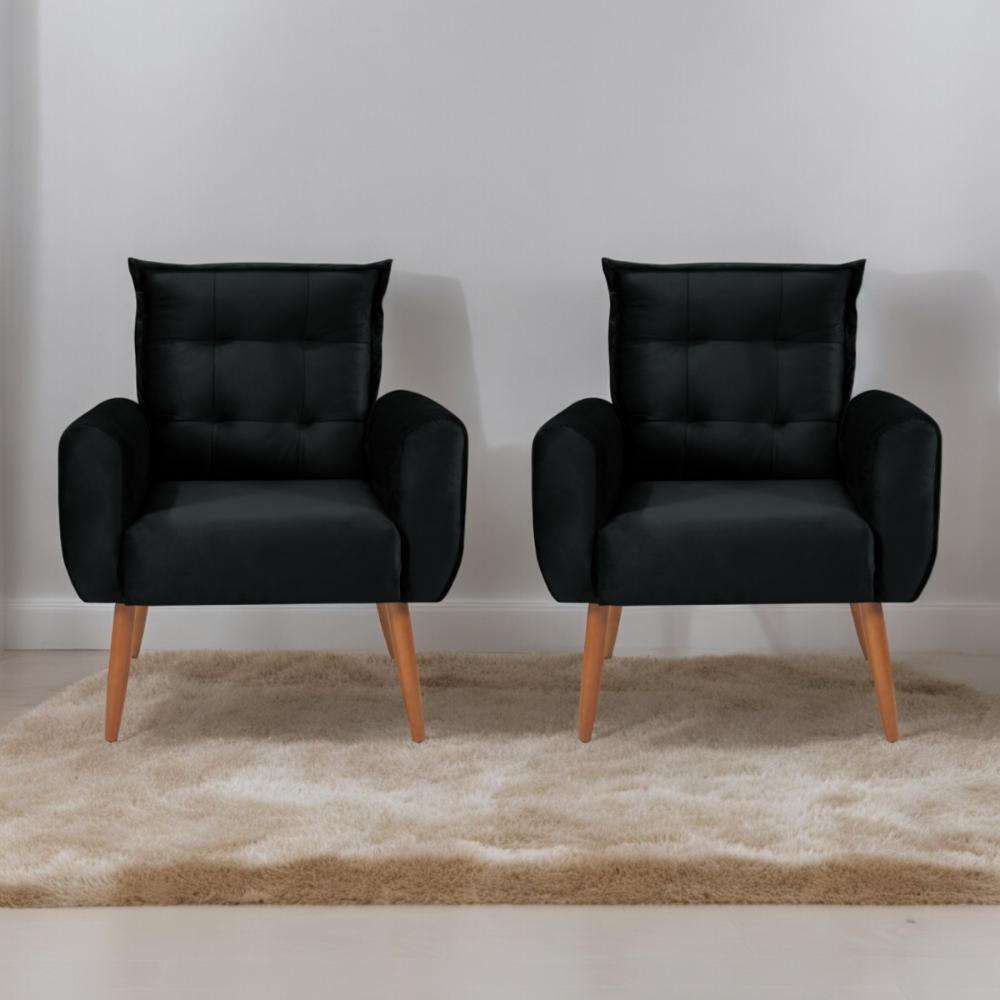 Conjunto de Poltronas Decorativas Atlas Veludo Preto