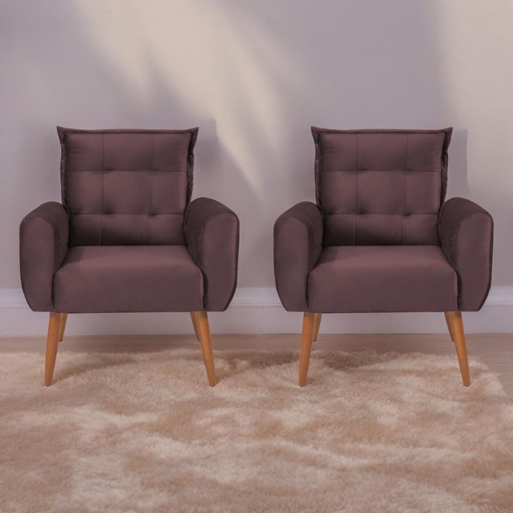 Conjunto de Poltronas Decorativas Atlas Veludo Rose