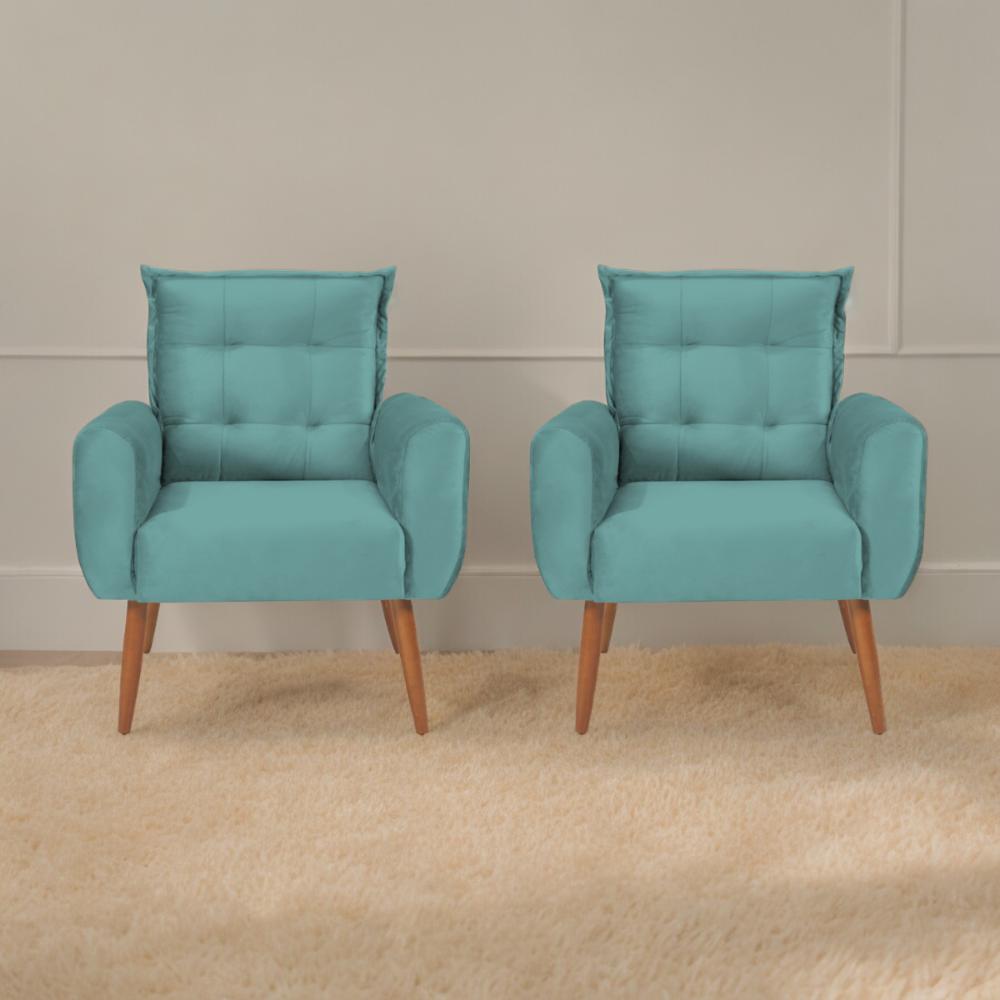 Conjunto de Poltronas Decorativas Atlas Veludo Verde Menta