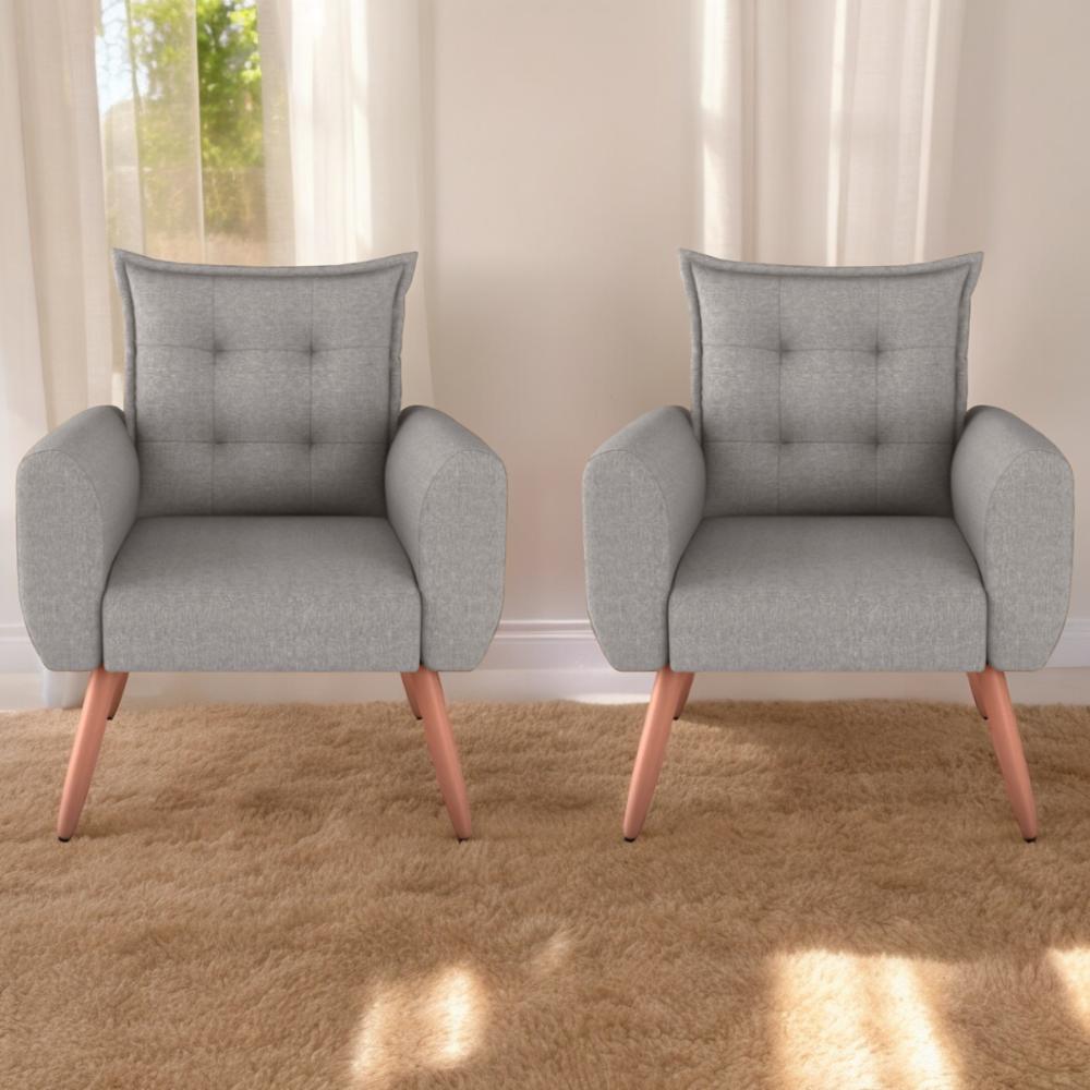 Conjunto de Poltronas Decorativas Lily Linho Cinza