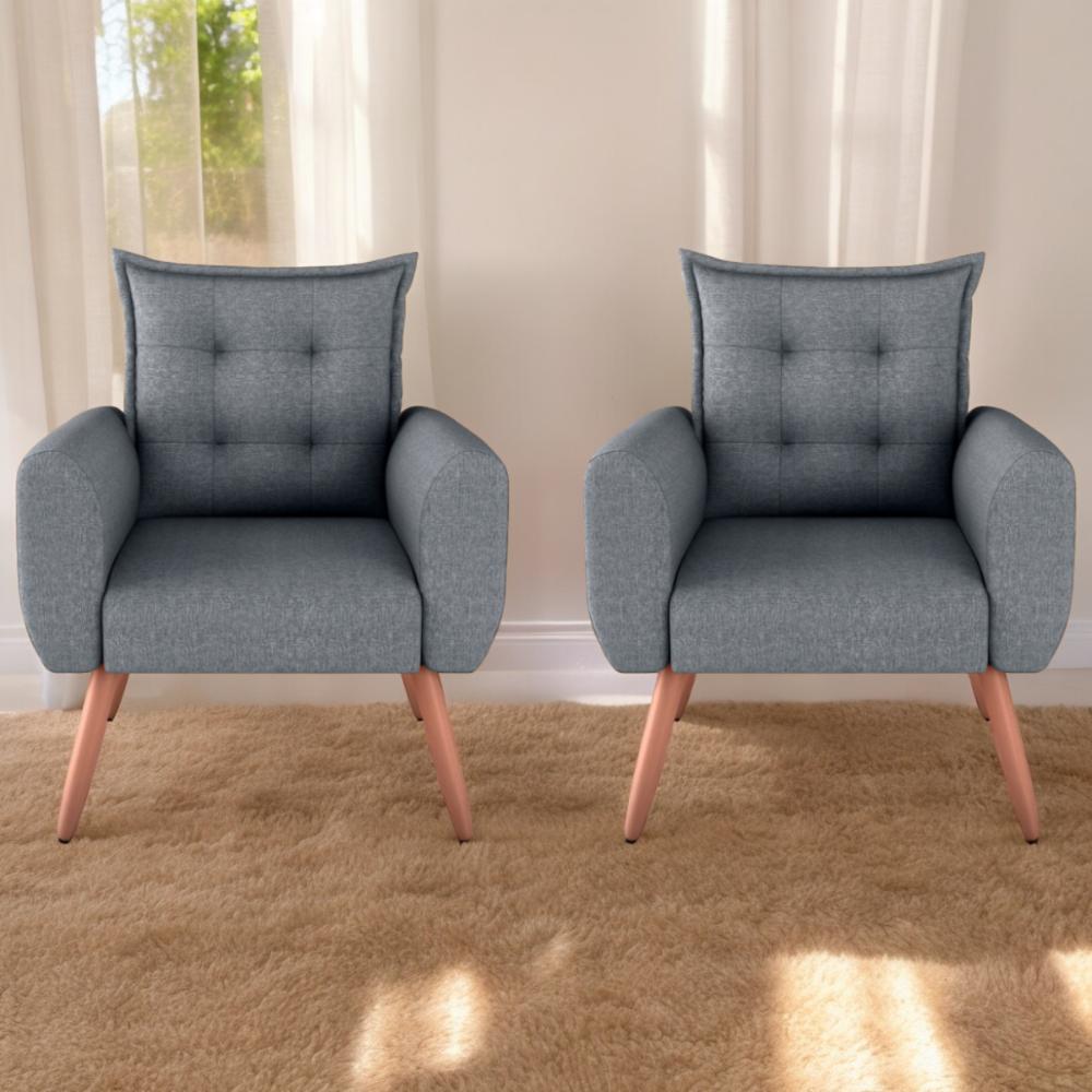 Conjunto de Poltronas Decorativas Lily Linho Cinza Saturno