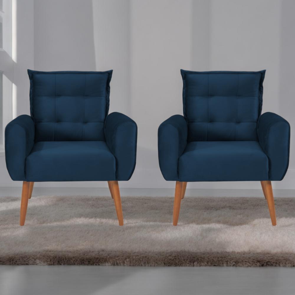 Conjunto de Poltronas Decorativas Lily Veludo Azul