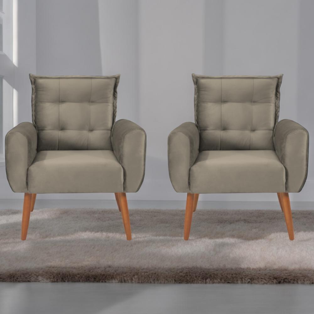 Conjunto de Poltronas Decorativas Lily Veludo Cappuccino