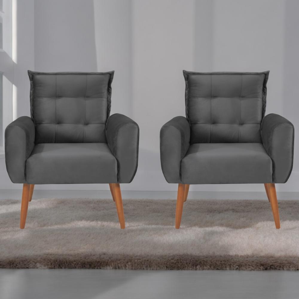 Conjunto de Poltronas Decorativas Lily Veludo Cinza