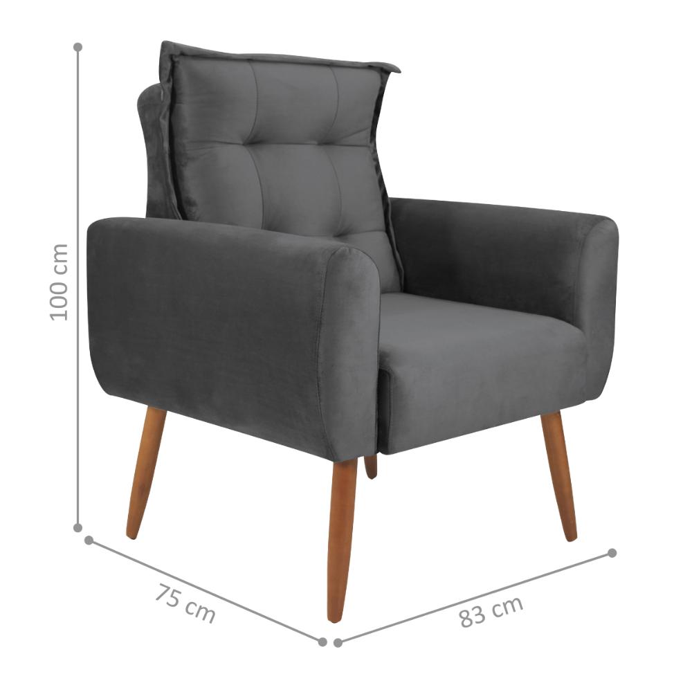 Conjunto de Poltronas Decorativas Lily Veludo Cinza