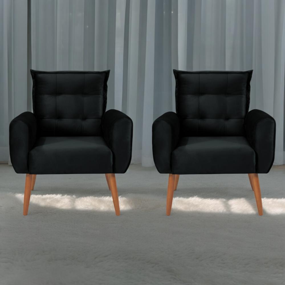 Conjunto de Poltronas Decorativas Lily Veludo Preto