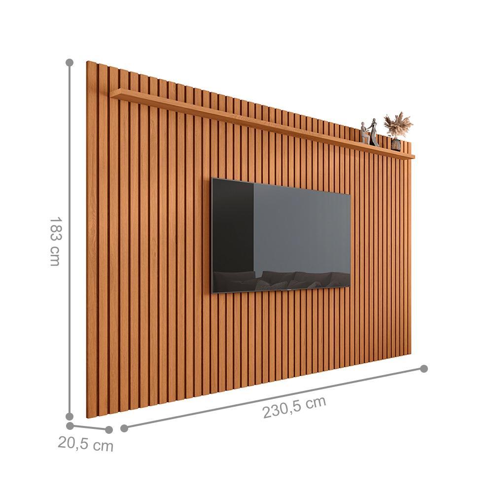 Conjunto de Sala Painel Ripado e Rack Roma Nature Off White  