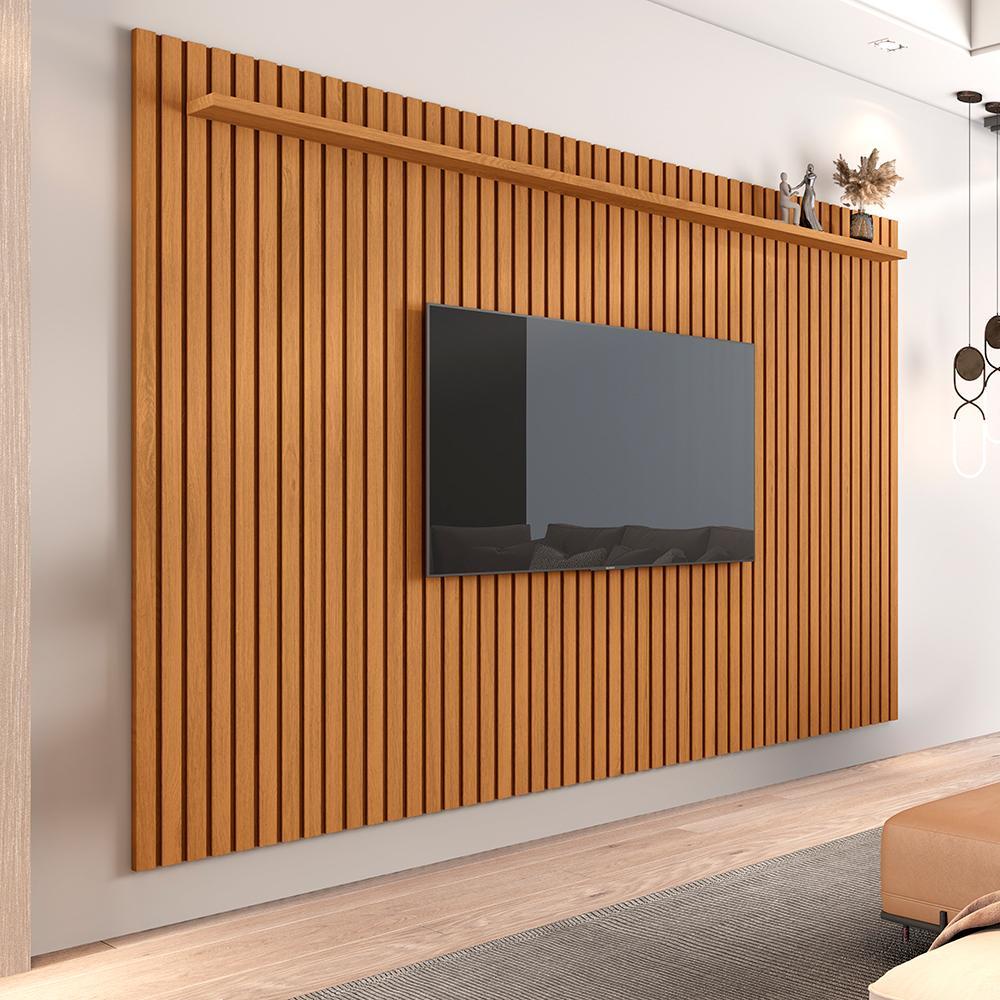 Conjunto de Sala Painel Ripado e Rack Roma Nature Off White  