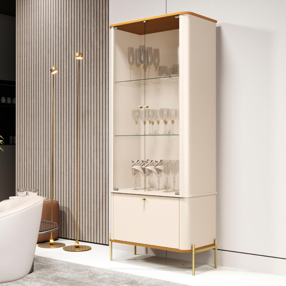 Cristaleira 2 Portas Baton Rouge Off White Nature Dourado