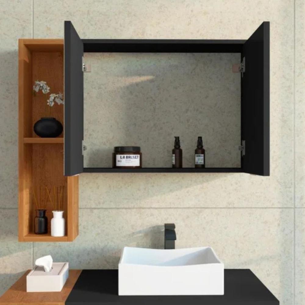Espelheira Banheiro Angola Preto Fosco/Naturalle