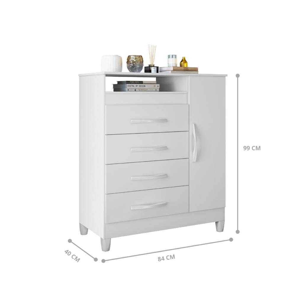 Gaveteiro Lee 4 Gavetas com Porta Branco