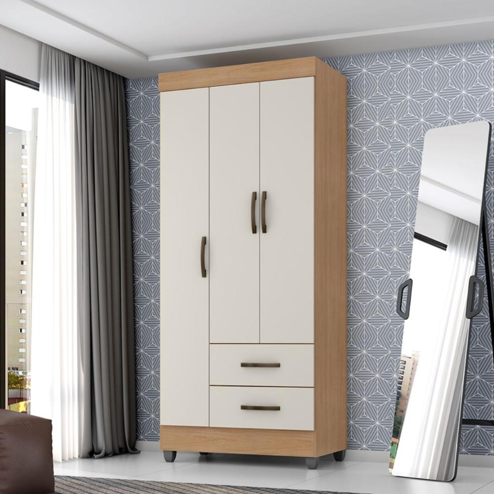 Guarda Roupa 3 Portas Alambari Nature Off White