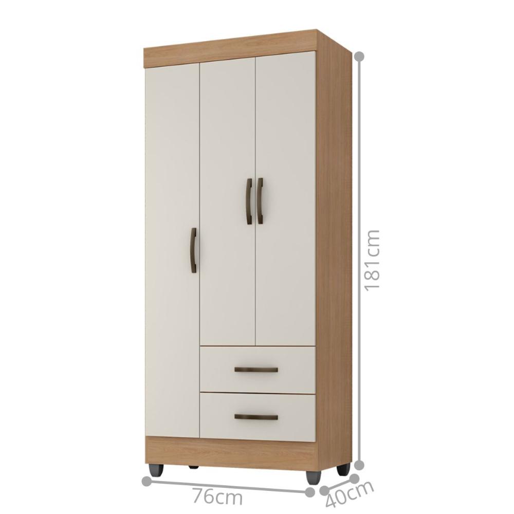 Guarda Roupa 3 Portas Alambari Nature Off White