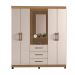 Guarda Roupa 4 Portas 1 Espelho Brasiliense Nature Off White