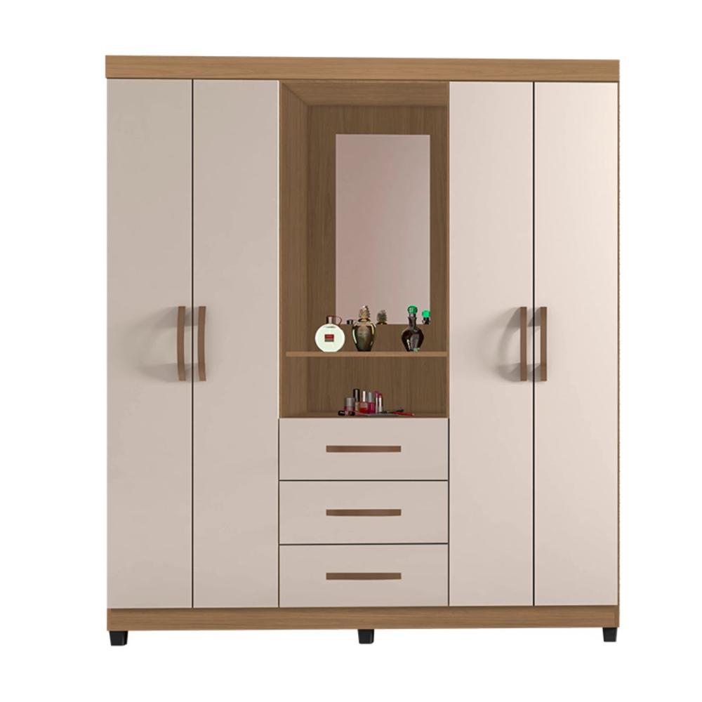 Guarda Roupa 4 Portas 1 Espelho Brasiliense Nature Off White