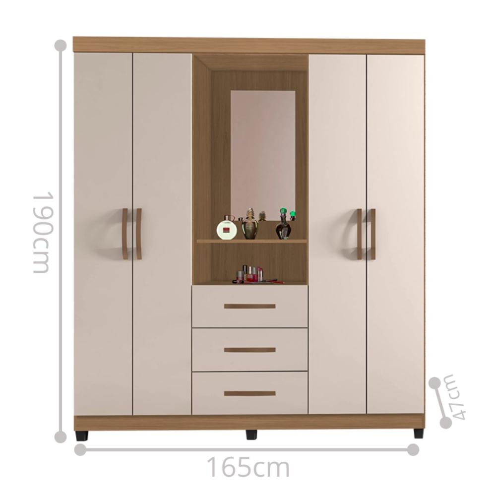 Guarda Roupa 4 Portas 1 Espelho Brasiliense Nature Off White