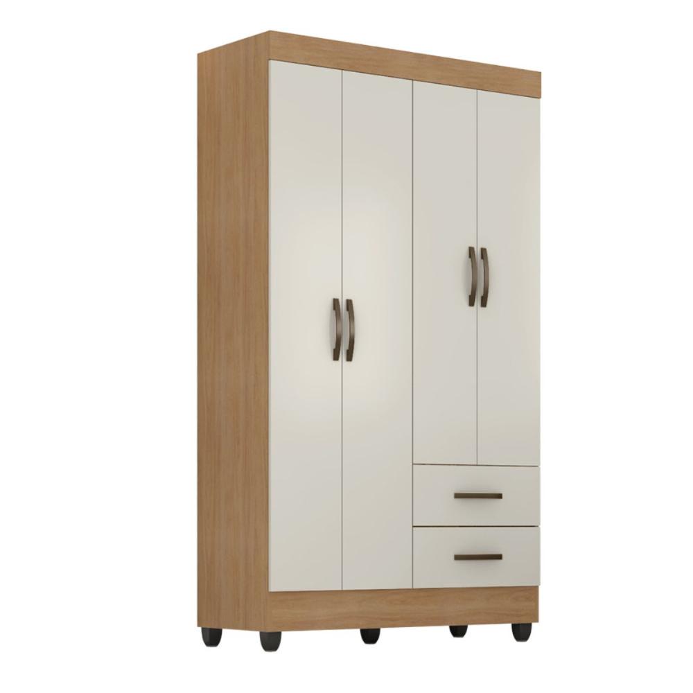 Guarda Roupa 4 Portas Barras Nature Off White