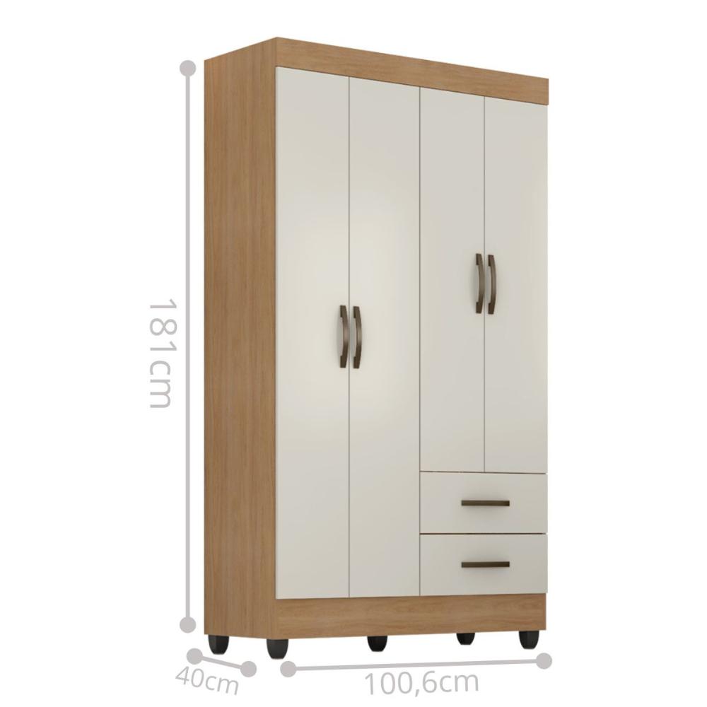 Guarda Roupa 4 Portas Barras Nature Off White