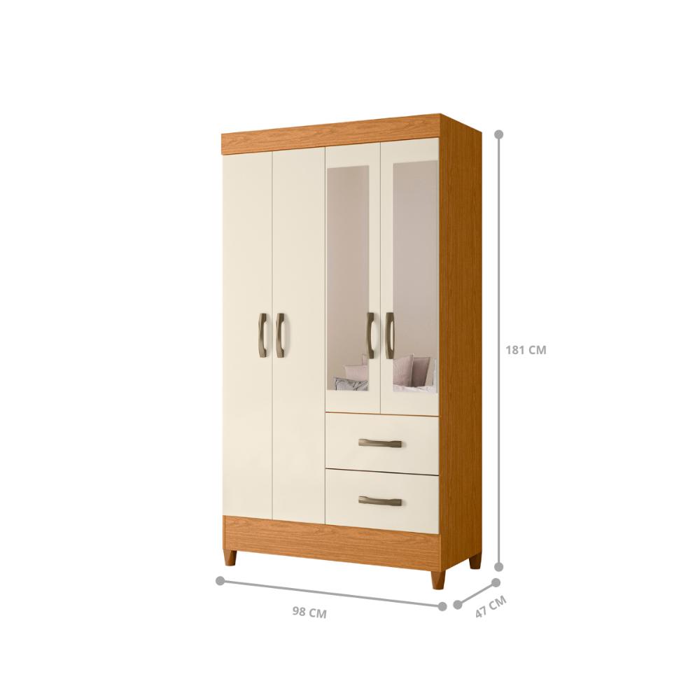 Guarda Roupa 4 Portas Roma Com Espelho Cinamomo Off White