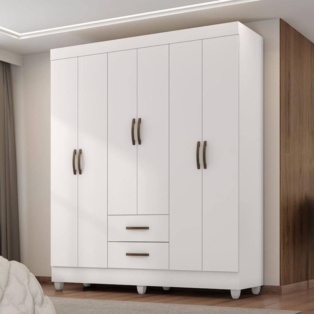 Guarda Roupa 6 Portas Guararema Branco Brilho