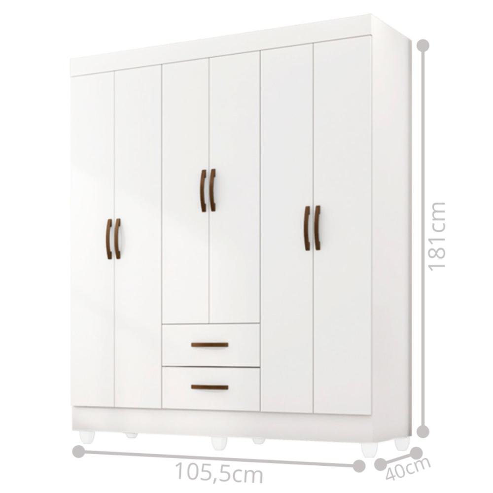 Guarda Roupa 6 Portas Guararema Branco Brilho