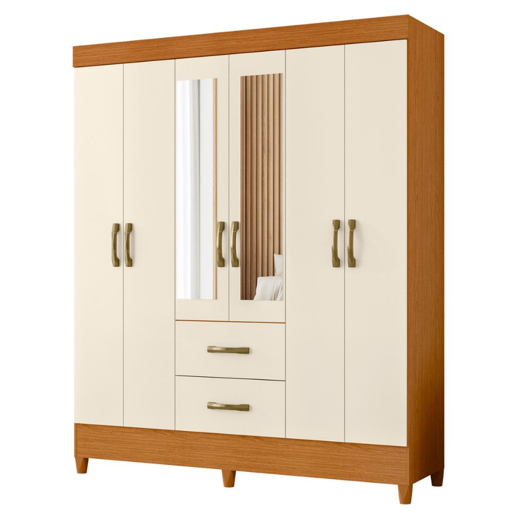 Guarda Roupa 6 Portas Roma Com Espelho Cinamomo Off White