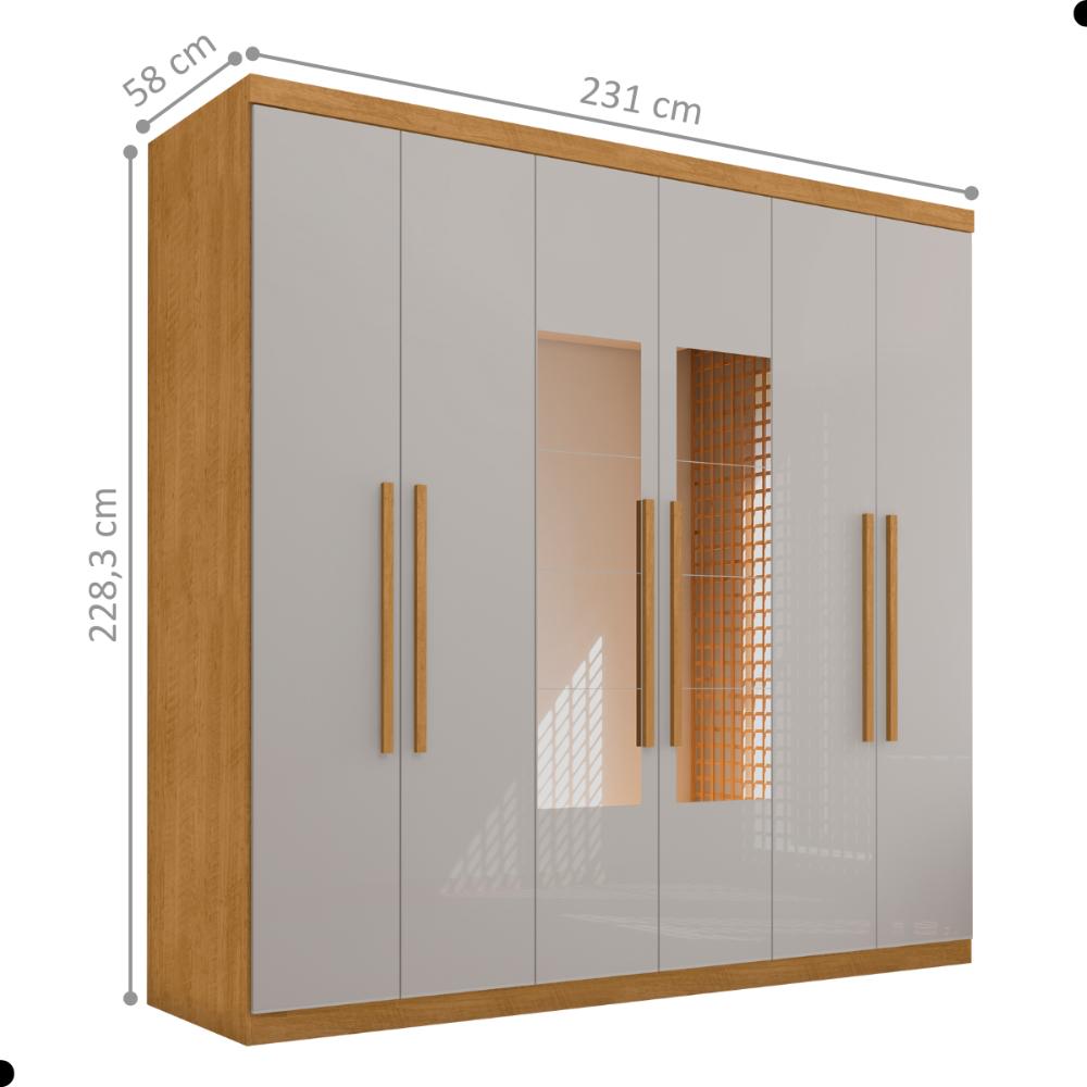 Guarda Roupa 6 Portas com Espelho Messias Naturale Off White