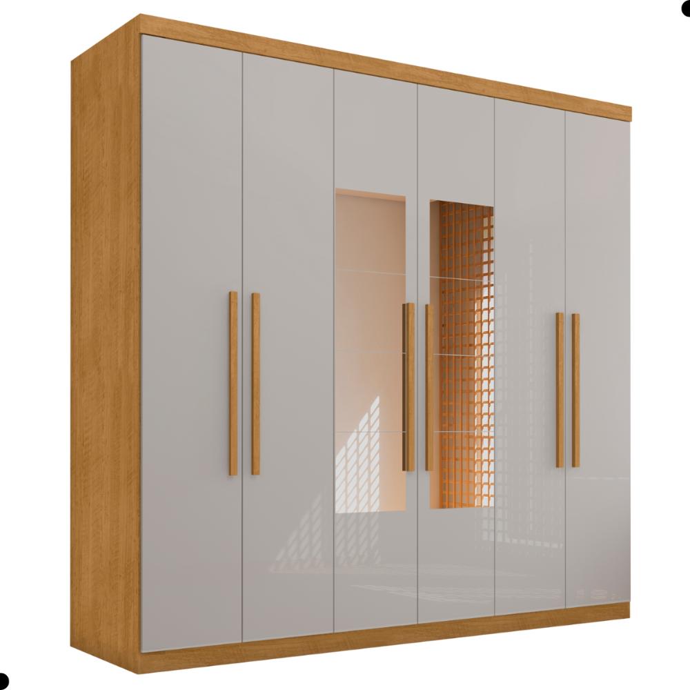 Guarda Roupa 6 Portas com Espelho Messias Naturale Off White
