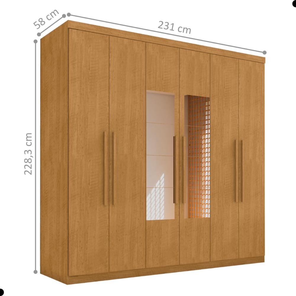 Guarda Roupa 6 Portas com Espelho Messias Naturalle