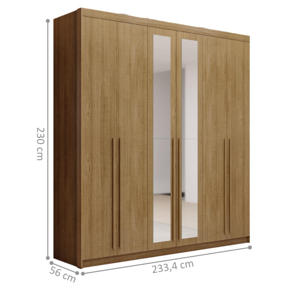 Guarda Roupa 6 Portas com Espelhos Argentina Nature