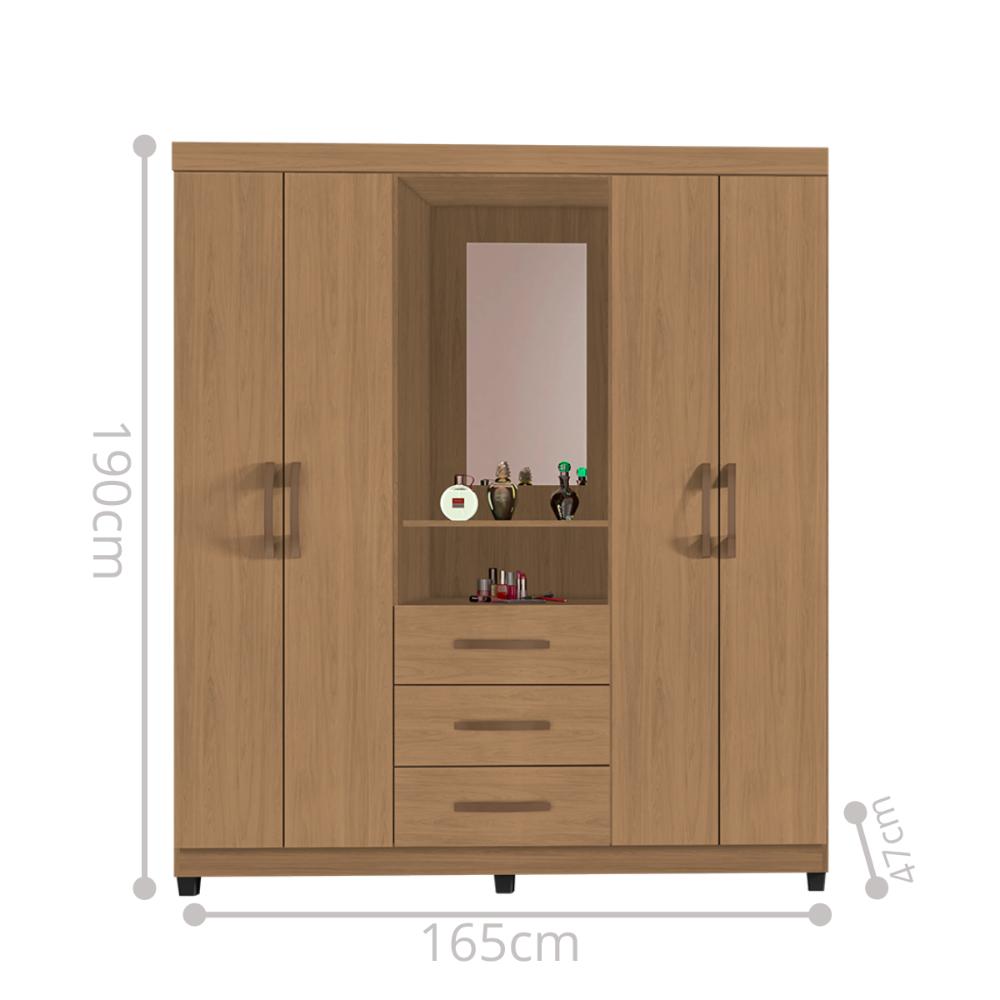 Guarda Roupa Com 4 Portas e Espelho Brasiliense Nature