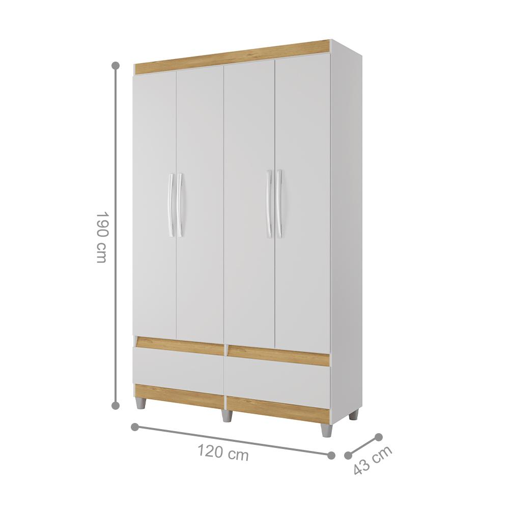 Guarda-Roupa com 2 Gavetas Kawasaki Branco Mel