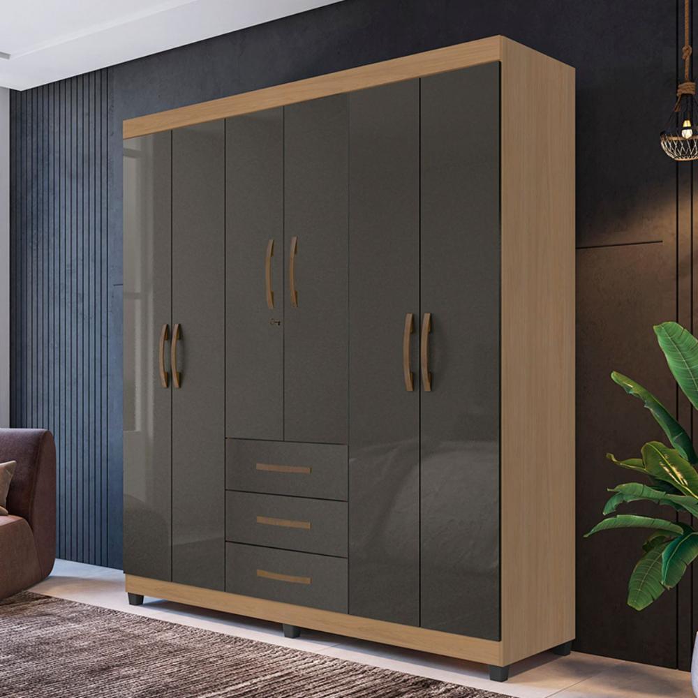Guarda Roupa com 6 Portas Jordão Grafite Perolizado 