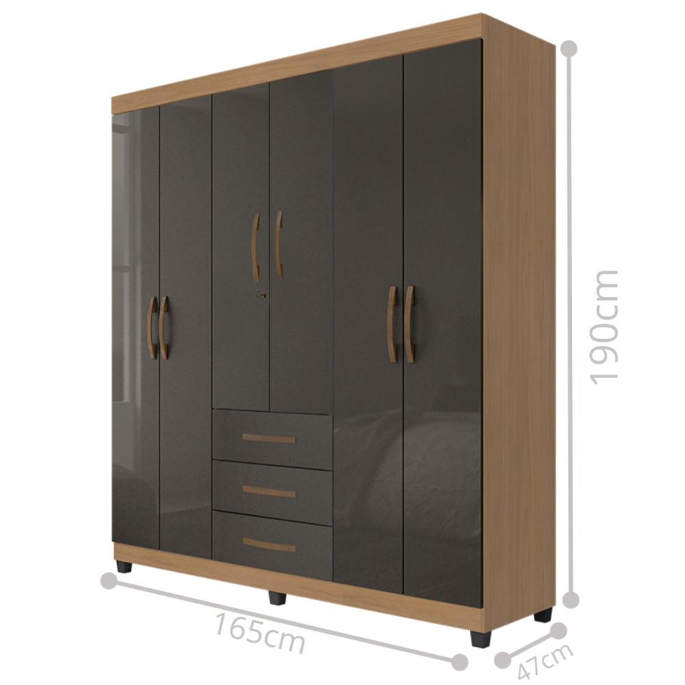 Guarda Roupa com 6 Portas Jordão Grafite Perolizado 