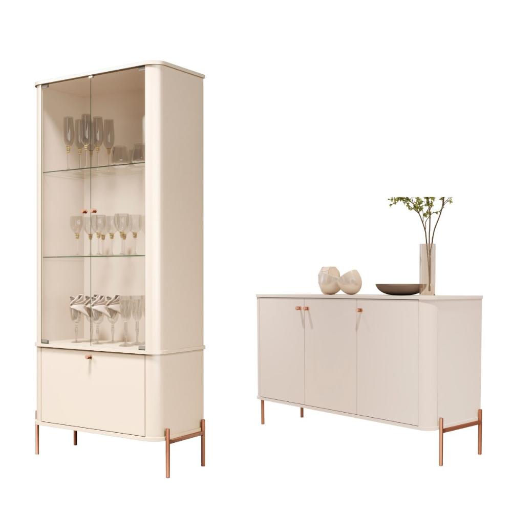 Jogo Aparador e Cristaleira Valentine Off White Bronze